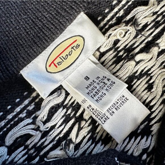 Vintage 90s Talbots Fair Isle Nordic Sweater Black White Small - Picture 8 of 12